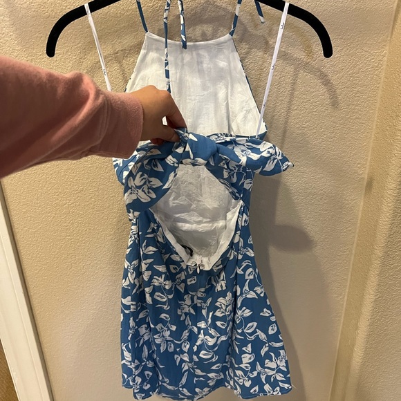 Lulus Summers in Seville Blue Floral Halter Mini Dress - Picture 4 of 4